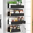 HuggieGems Metal 4 Pack Magnetic Spice Storage Rack Organizer for Refrigerator and Oven, Black Fridge Organizers and Storage,