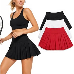 Pleated Tennis Skirt, 3 Pack Golf Skirts for Women with Pockets & Built-in Shorts,High Waisted Athletic Skort for Casual Wear