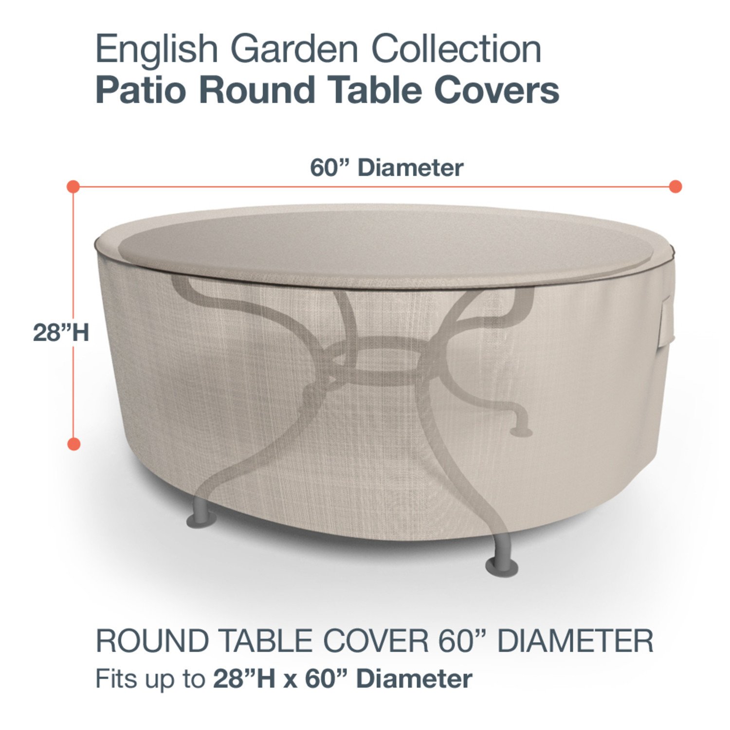 Budge English Garden Round Patio Table Cover, Large (Tan Tweed