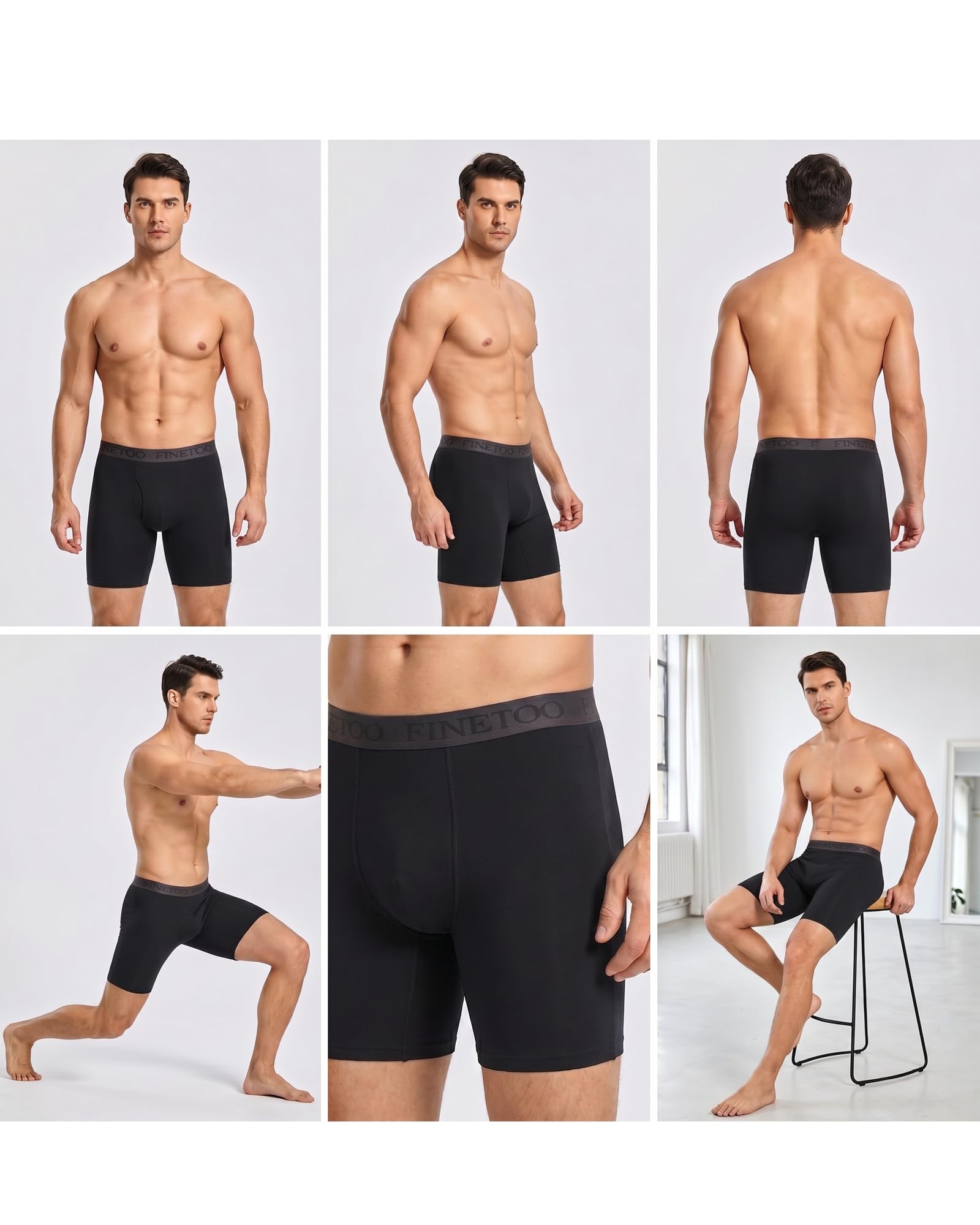 FINETOO 3er Pack Lang Boxershorts Herren Baumwolle Unterhosen Männer Unterwäsche Men Shorts Mutipack Ohne Kratzenden Zettel Retroshorts Boxer mit Elastischem Bund für Alltag Schwarz Underwear S-3XL 2