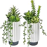 Hollyone Artificial Succulents Plants Set of 2 Faux Succulents 9" Fake Succulent Plants in Ceramic Pot Succulent Plant for Desk Modern Home Living Room Office Table Shelf Bathroom Decor