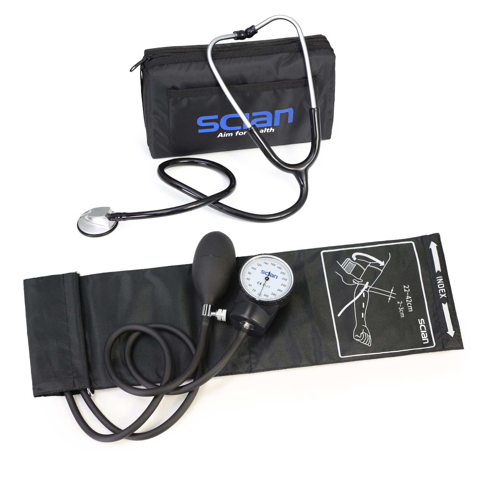 Scian Aneroid Sphygmomanometer - Manual Blood Pressure Cuff with D-Ring Universal Cuff 10-16", Carrying Bag for Nurse Doctor Senior Adult (Black)