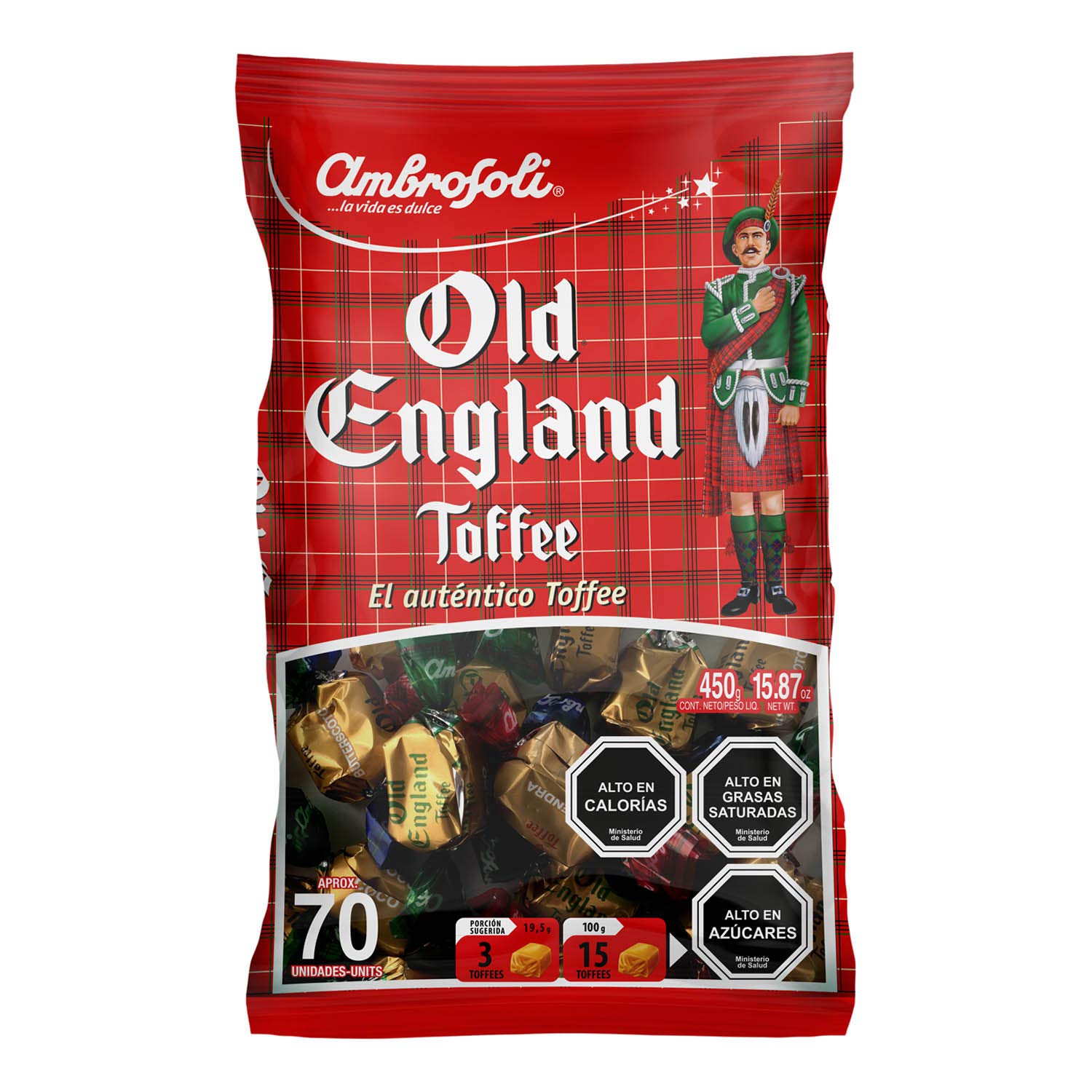 Old England Toffee Candy Ambrosoli Authentic Chilean Candies. Assorted Almond, Coco, Butterscotch. Bags 130, 450 and 1000 grms (450)