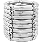 FUNOJOY 8PCS Gold Chunky Bangles Bracelets Set for Women, Stretch Open Cuff Stackable Layered Boho Bracelets, Bamboo Tube Bracelets Gift Jewelry