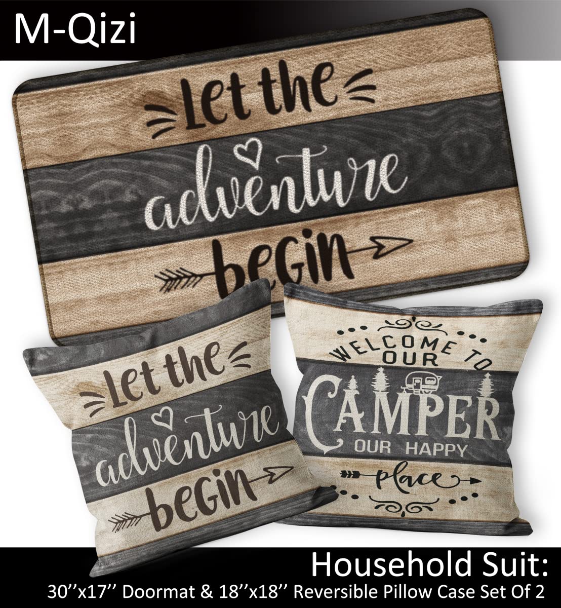 M-Qizi Camper Decor Doormat Pillow Cover Set - 1 * 30''x17'' Camper Rugs for Inside, 2 * 18x18 Camper Pillows Cover, RV Decorations for Inside Camper - Let The Adventure Begin - Image 2