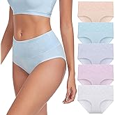 coskefy High Waist Cotton Underwear for Women Full Coverage Panties Floral Print Briefs for Ladies 5 Pack