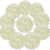 Flojery Silk Hydrangea Heads Artificial Flowers Heads with Stems for Home Wedding Decor,Pack of 10 (Ivory)