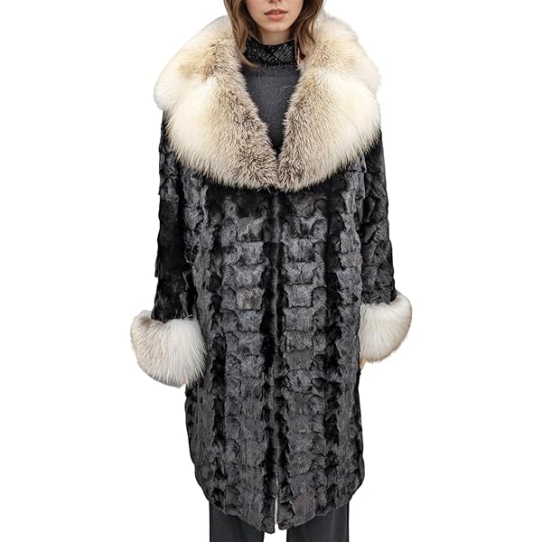 Special Mouton Lamb Fur Coat With Fox Fur Trim Brown at Amazon