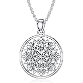 LWXIE Diamond Openwork Circle Necklace for Women 925 Sterling Silver Filigree Circle Pendant with Lab Grown Diamond Jewelry Gifts