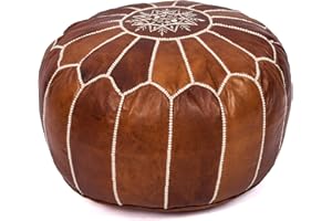 Moroccan Leather Handmade Pouf Ottoman Cover – Unstuffed Foot Stool, Boho Foot Rest for Living Room, Bedroom – Gift for Housewarming or Weddings