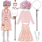 Kitimi Kid 100th Day of School Costume, Old Lady Costume for Girls, 100 Days of School Costume Grandma Granny Wig Accessories