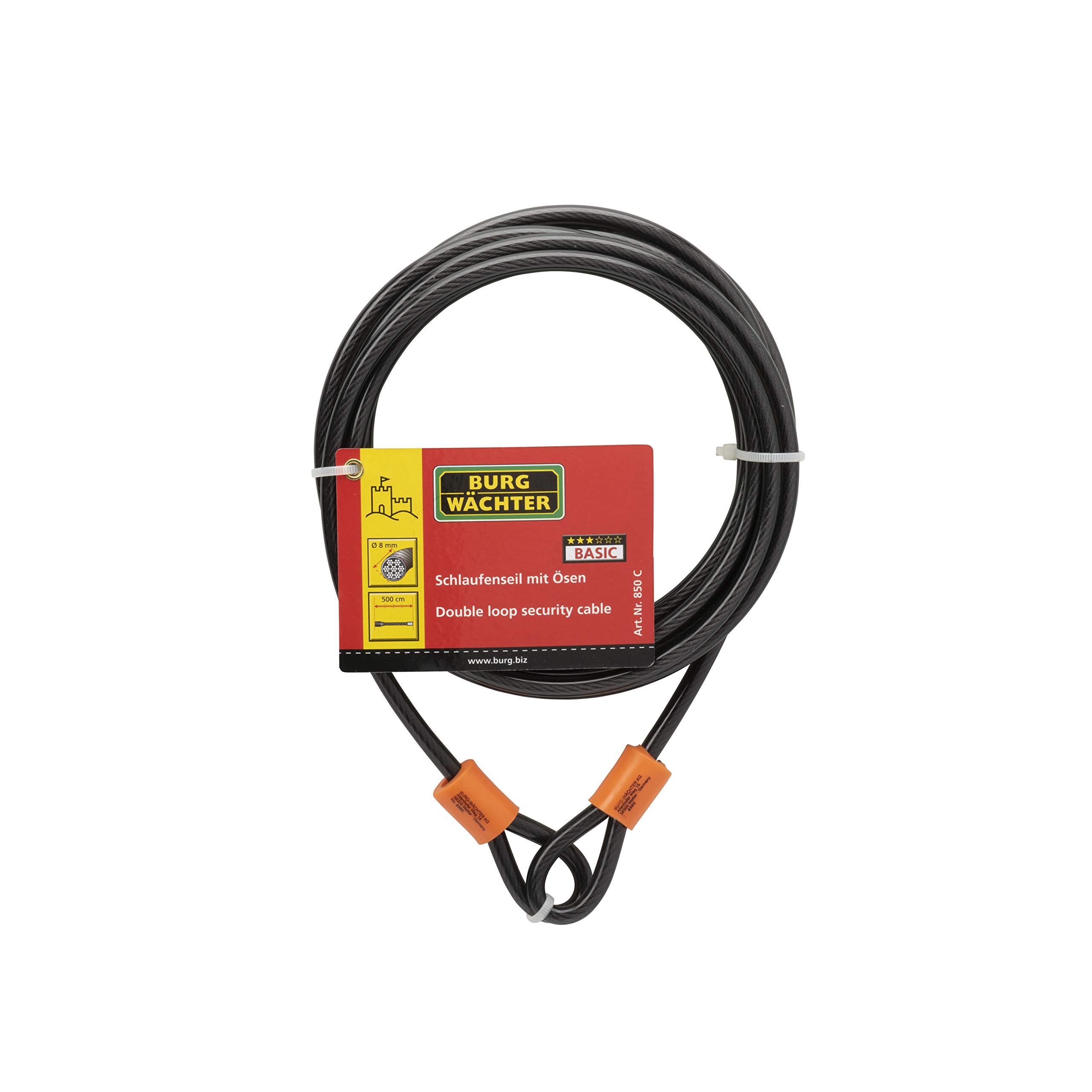 Sterling 850C 8mm x 5.0m Double Loop Vinyl Coated Multi-Stranded Braided Steel Cable - Black