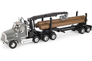 TOMY Freightliner 122SD Logging Truck Toy - 1:32 Scale - Includes Toy Truck, Trailer, and 3 Logs - Construction Truck Toys - Toddler Toys Ages 3 Years and Up