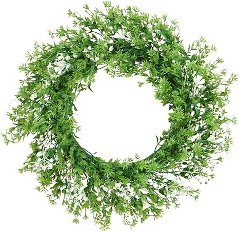 Amazon Imikeya 人工グリーンリースシミュレーション菊の葉ドアハンギングガーランドパーティーリースdiy素朴な結婚式の装飾 グリーン 造花 オンライン通販