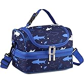 VASCHY Lunch Box Bag Kids, Insulated Two Compartments Cooler Bags for Boys Girls w Shoulder Strap for School,Daycare,Kindergarten,Picnic Shark