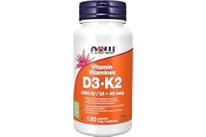 NOW Supplements, Vitamin D-3 & K-2, 1,000 IU/45 mcg, Plus Cardiovascular Support, Supports Bone Health, 120 Veg Capsules