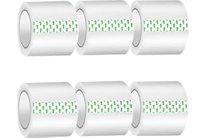 MJUNM 6 Rolls Clear Packing Tape - Quiet Packaging Tape 1.5 INCH Core Shipping Tape Refill Rolls Moving Tape for Packing Boxes, 2" x 30 Yards