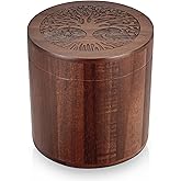 SOITIS Small Urns for Human Ashes Keepsake, 3.94 Inches Acacia Wood Urn for Women, Brown Mini Urn for Human Ashes, Tree of Life Wooden Box Urns for Female Male, Small Size Box