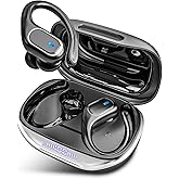 HAOYUYAN Wireless Earbuds Bluetooth 5.3 Headphones with 80H Playback, IPX7 Waterproof Over Ear Buds with LED Power Display for Sports Running Workouts Gray Black