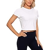CRZ YOGA Butterluxe Short Sleeve Shirts for Women High Neck Crop Basic T-Shirts Fitted Gym Workout Tops