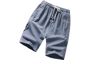 GUNLIRE Big Boy's Linen Shorts Summer Drawstring Elastic Waist Casual Shorts for Boys with Pockets