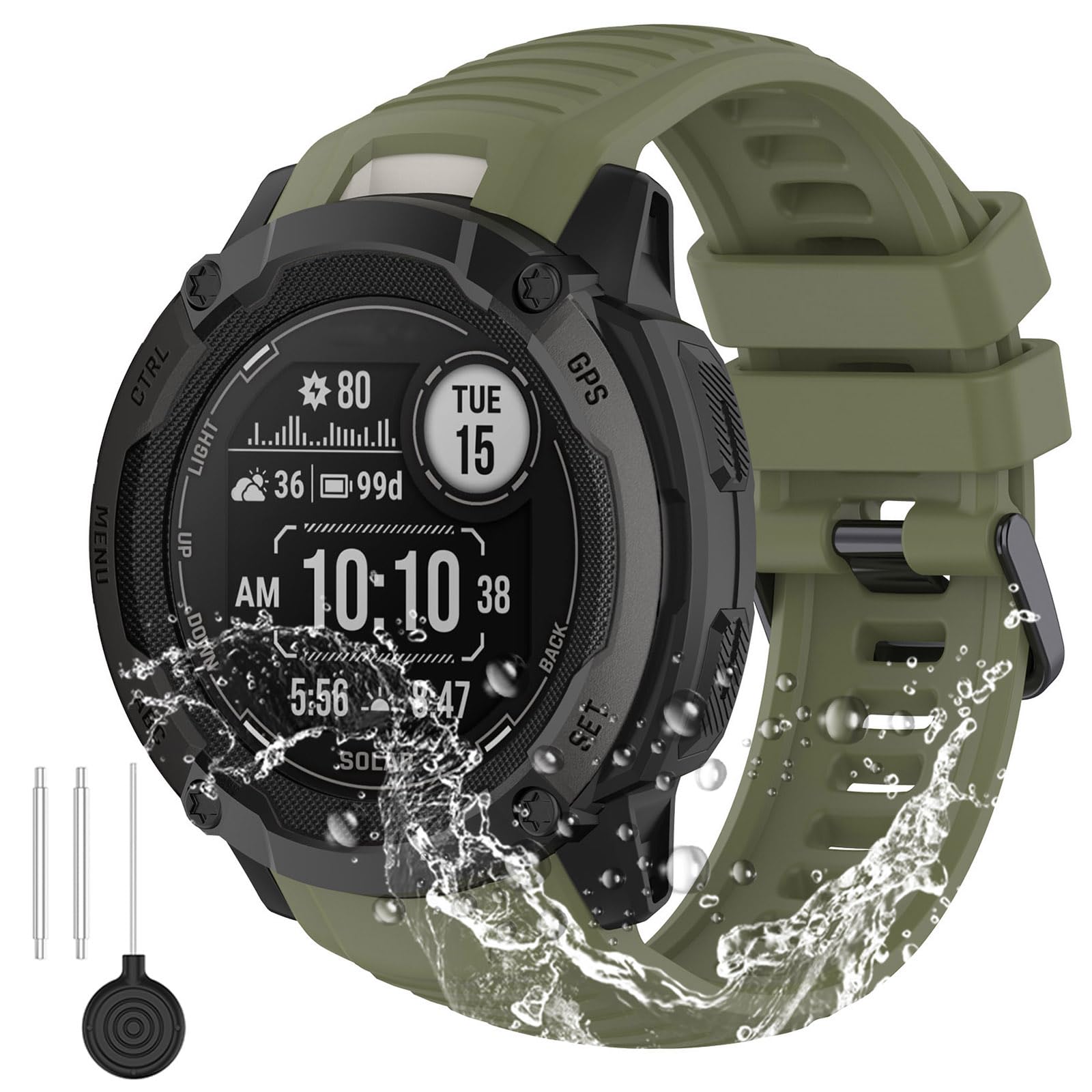 Miimall Compatible with Garmin Instinct 2X Strap, Soft Silicone Breathable Lightweight Waterproof Adjustable Replacement Watch Band for Garmin Instinct 2X Solar-Green