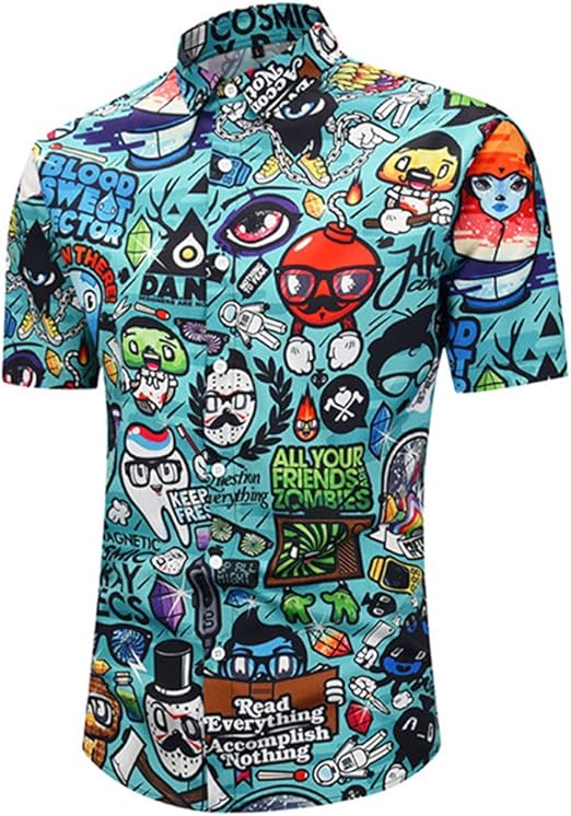 Amazon Com Yojolo Hawaiian Shirts For Men Summer Casual Loose Plus Size Cartoon Print Button Down Short Sleeve Beach Shirt Tropical Shirt Xl Home Kitchen
