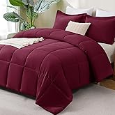 CozyLux King Size Comforter Set, 3-Piece Box-Stitched, Burgundy | 270 GSM Down Alternative Fill, 90 GSM Brushed Microfiber Shell, OEKO-TEX Certified, 102 x 90 in Comforter with 2 Pillow Shams