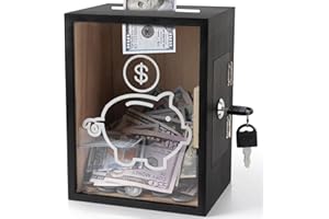 Mczxon Clear Piggy Bank with Lock, Large Money Saving Jar Money Bank Box Container for Cash Saving, Openable Clear Money Coin Change Bank Jar Container Penny Piggy Jar Bank for Adults Kids, Black