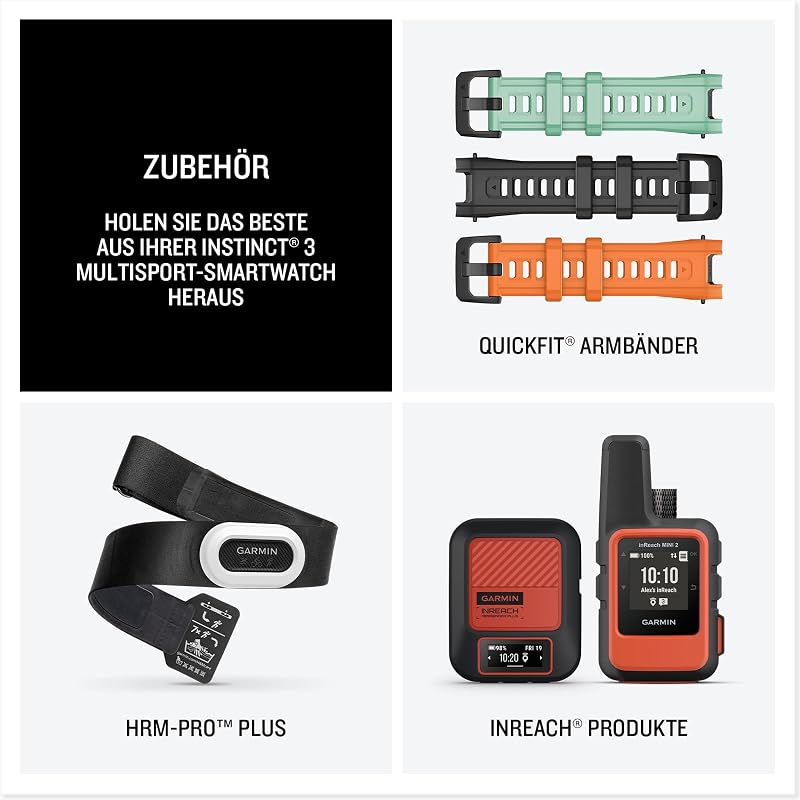 Instinct 3 45mm AMOLED – Multisport-Smartwatch, 1,2" Display, bis zu 18 Tage Akkulaufzeit, 80+ Sport-Apps, Navigationsfunktion, smarte Features, LED-Taschenlampe, wasserdicht