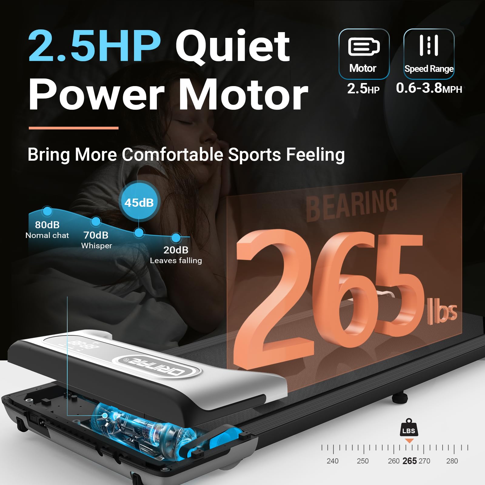 Orinar Walking Pad, Under Desk Treadmill for Home and Office, 2.5 HP Portable Treadmill, 3 in 1 Walking Jogging Running Machine with Remote Control, LED Display