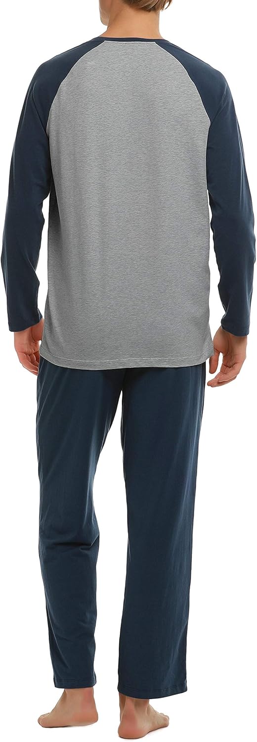 DAVID ARCHY Men's Cotton Raglan Sleepwear Long Sleeve Top & Bottom Pajama Lounge Set: Clothing