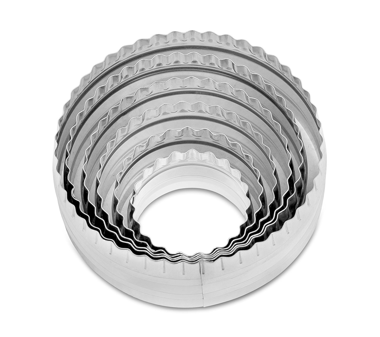 Internet Best Round Steel Cookie Cutters | Set of 6 | Circle 2 Sided Biscuit Sandwich Fondant Cutter Set | Multi Size scalloped side straight side