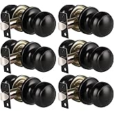 KNOBWELL 6 Pack Matte Black Door Knob - Round Interior Door Handles for Hallway & Closet, Non-Locking Passage Door Knobs with