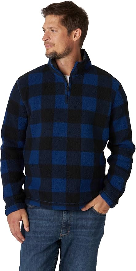 Wrangler Men's Authentics Wooly Fleece Quarter Zip Pullover Shirt, Blue Buffalo, Large: Amazon 