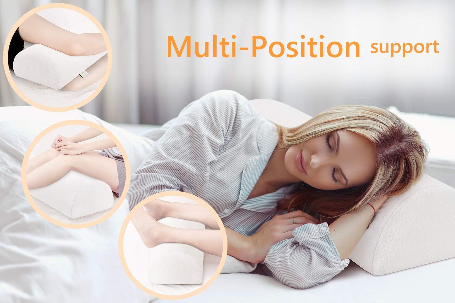 OasisSpace Half Moon Bolster Pillow-Knee Pillow for Side and Stomach Sleepers-Reduce Neck Spine Back Hip Ankle Stress-Memory Foam Semi Roll Round Lumbar Leg Wedge with Washable Cover (20.5inch): Home & Kitchen