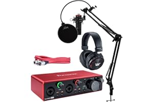 Focusrite Scarlett 2i2 Studio 3rd Gen USB Audio Interface Bundle with Desktop Boom Arm Mic Stand, Mic Shock Mount for 44-47mm Microphones and Pop Filter (4 Items)