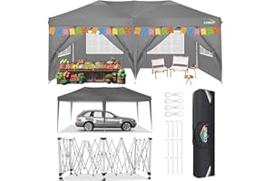 COBIZI Canopy 10x20 Pop Up Canopy Tent with 6 Sidewalls, Waterproof Outdoor Event Shelter Gazebo Sun Shade Portable 10x20 Tents for Parties Beach Camping Commercial Instant Canopy (Grey, 10'x20')