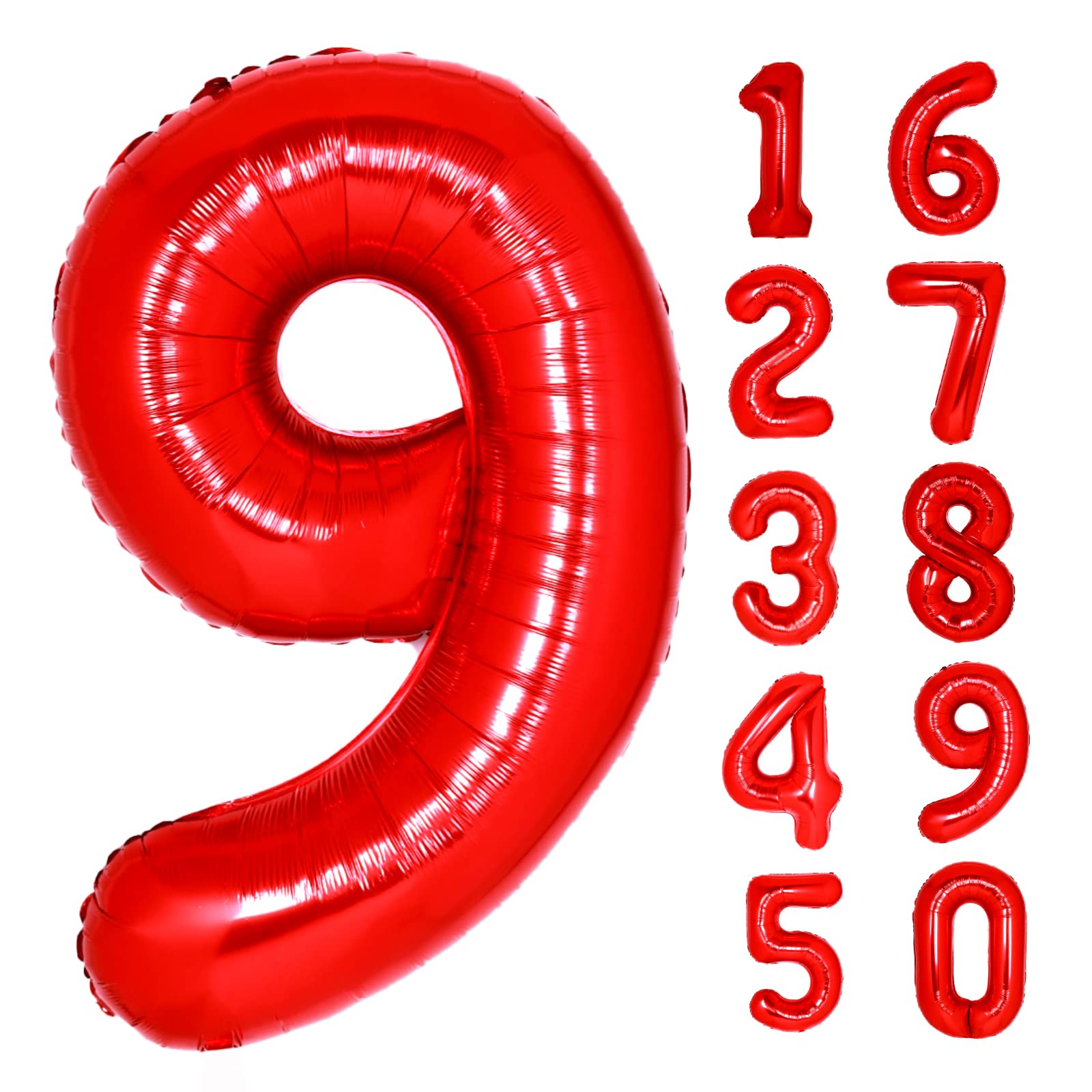 Photo 1 of 40 Inch Giant Red Number 9 Balloon, Helium Mylar Foil Number Balloons for Birthday Party, 9th Birthday Decorations for Kids, Anniversary Party Decorations Supplies (Red Number 9)