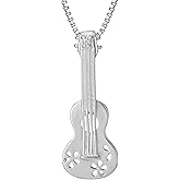 925 Sterling Silver Hawaiian Guitar Ukulele Necklace Pendant with 18" Box Chain, Nickle Free Hypoallergenic for Sensitive Skin, Musical Instrument Jewelry with Gift Box