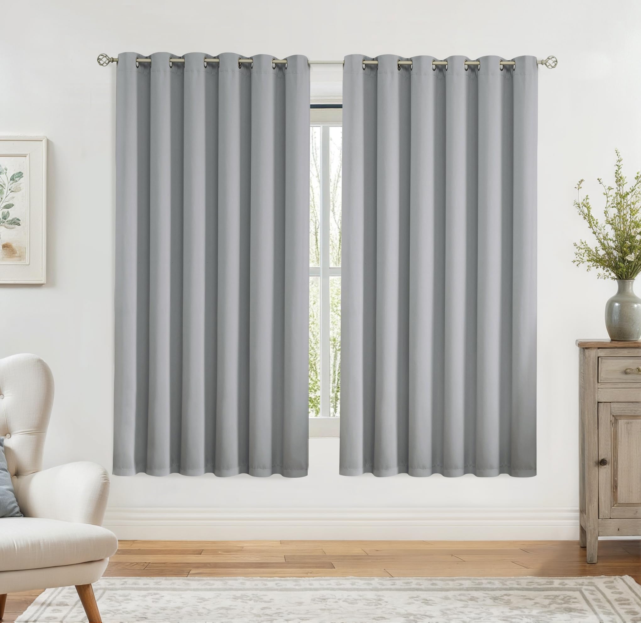 Bujasso Silver 95% Blackout Curtains 72 inches Thermal Insulated Room Darkening Draps for Living Room Bedroom Luxury Energy Saving Window Treatment Sets Grommet Top 2 Panels 90" Wx72 L