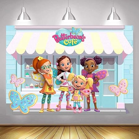 Amazon Butterbeans カフェ 誕生日デコレーション 写真撮影用背景幕 バタービーンズ カフェ パーティー用品 デコレーション 背景バナー バタービアンのカフェテーマのパーティーバックドロップ Youtubeビデオ撮影背景 バックペーパー 背景布 通販