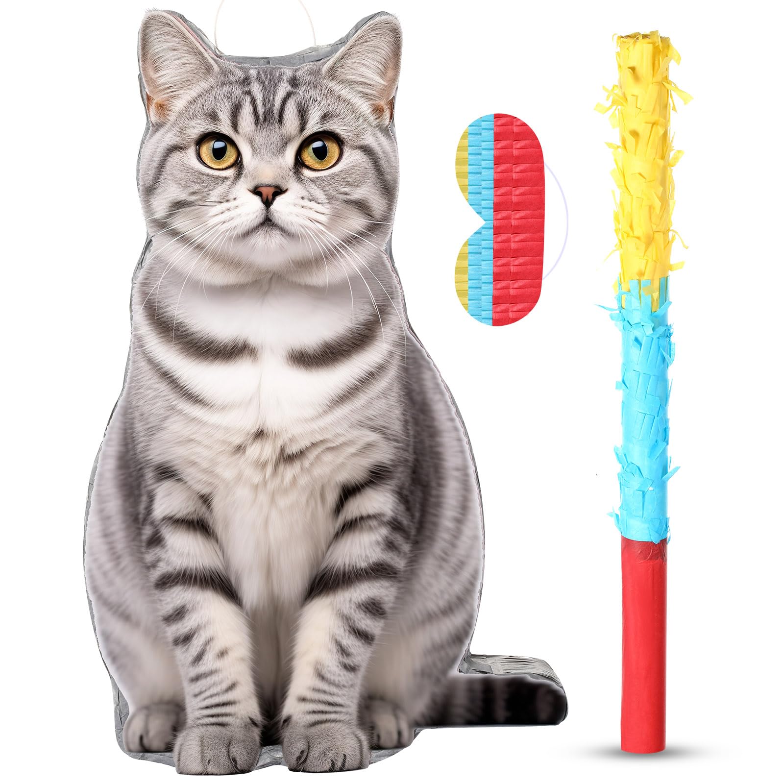Photo 1 of Sotiff Cat Piñata Cat Party Game Set Include Birthday Piñata with Bat Stick Blindfold Mask for Pet Theme Birthday Pet Party Decoration Supplies, 16.1x10.1x 2.8 Inch