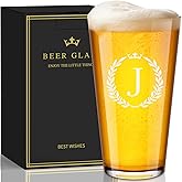 Personalized Beer Glasses Gifts for Men, 16 oz Pint Glasses Monogrammed A-Z Drinking Glass Cups Customized Gift, Unique Christmas Anniversary Birthday Gifts for Men Him Dad Brother Husband Grandpa (J)