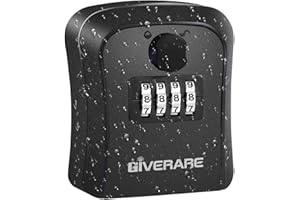 GIVERARE Lock Box, 4 Digits Combination Lockbox, Waterproof Outdoor Key Hider for House Key Storage Wall Mount Outside, Resettable Code Safe Security Password Boxes with Mounting Kit-Black