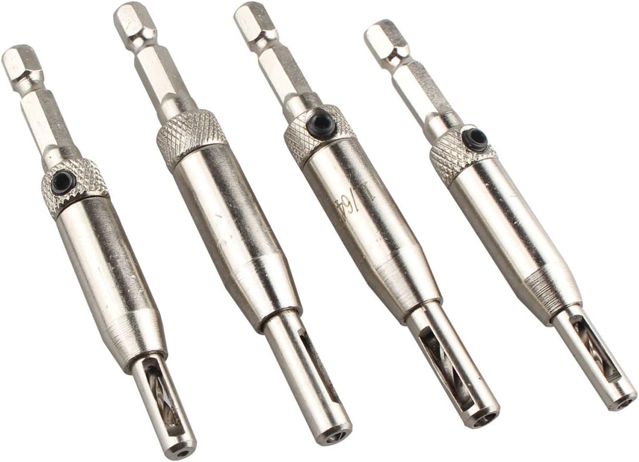 HALJIA 4pcs Self Centering Hinge Drill Bits Set for Door Cabinet Pilot Holes HSS Hex Recess 5/64'',7/64'',9/64',11/64''Carpenters Furniture Makers