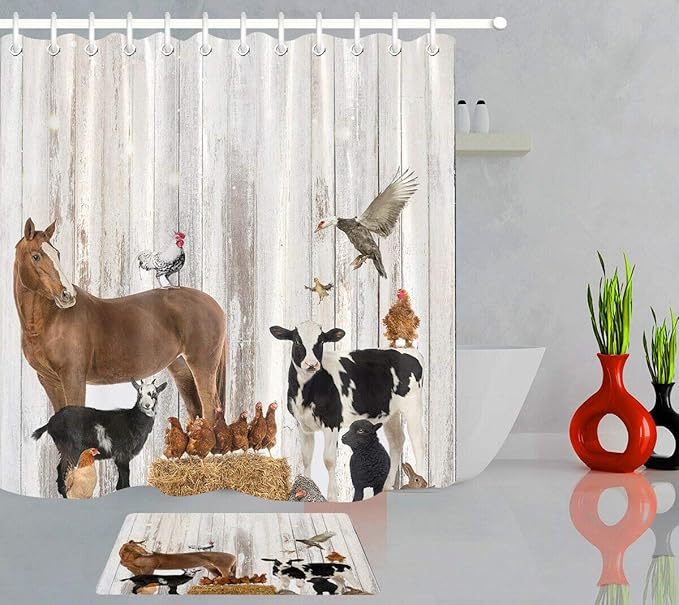 Conjunto de Cortina de Ducha de Tela de Animales de Granja para Colgar