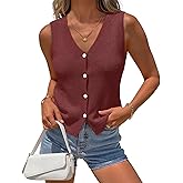 MEROKEETY Women's Sleeveless Sweater Vest 2026 Spring Summer Knit Tank Top Casual V Neck Button Waistcoat Cardigan