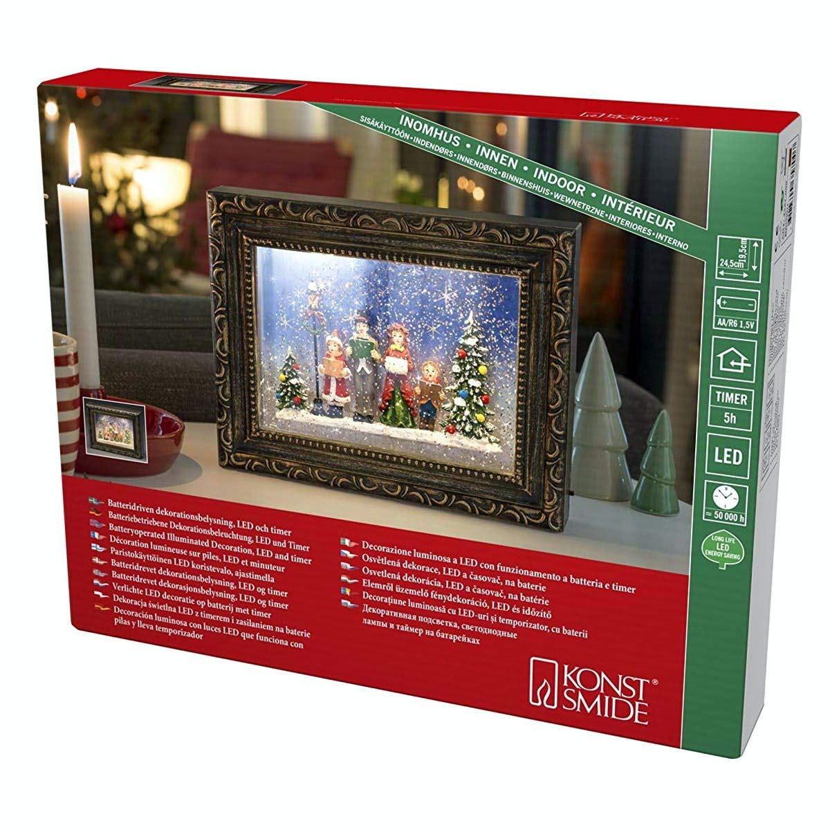 Konstsmide 4357-000 LED Snow Globe Picture Frame "Choir Scene" 2 Warm White Diodes, Brown, 19.5 cm*4.0 cm*24.5 cm