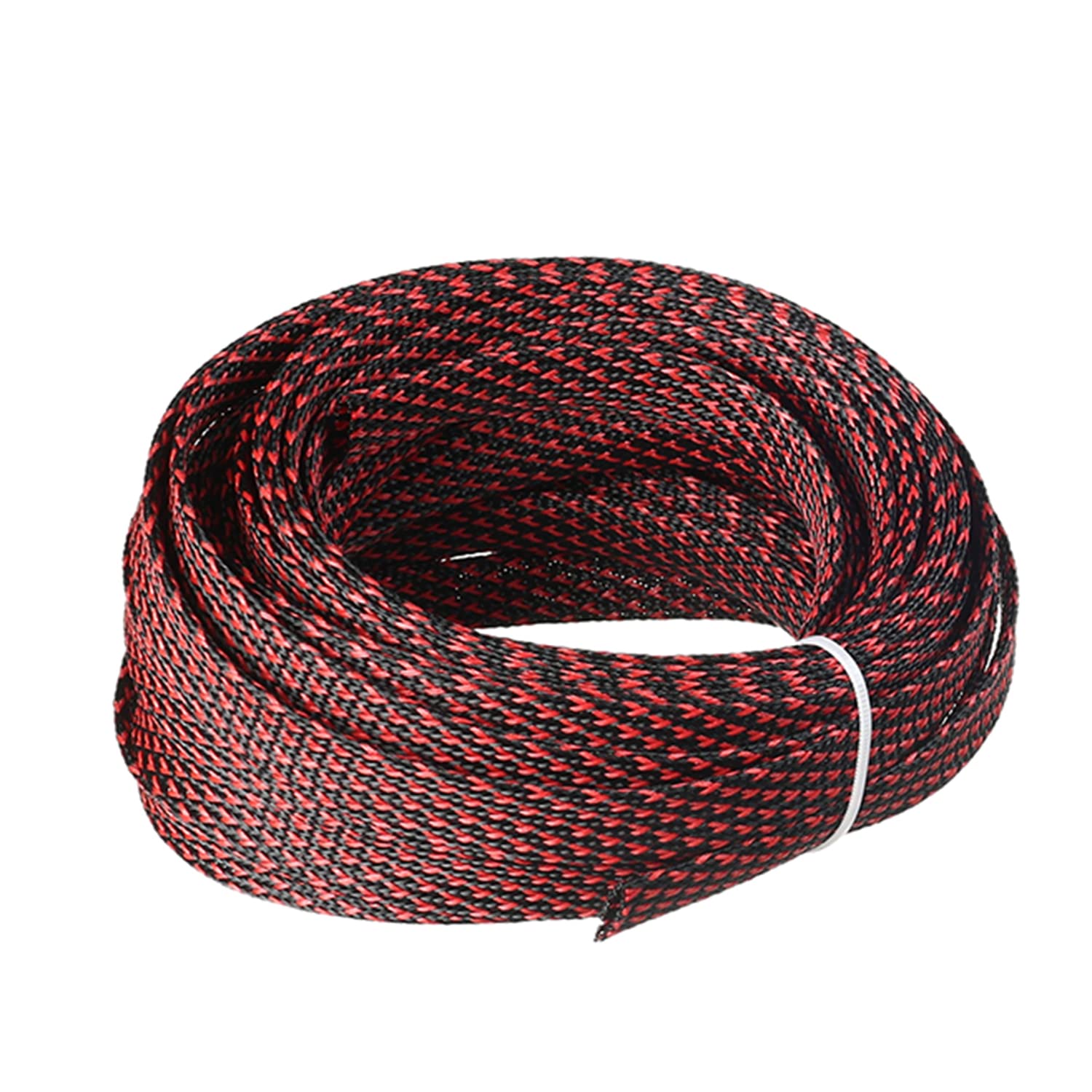 Othmro 1Pc Cable Management Sleeve, Braided Cable Tidy Black and Red, 10m Cable Organizers Cable Protector Wire Tidy for TV/PC USB Cable, 14mm Width — image 1